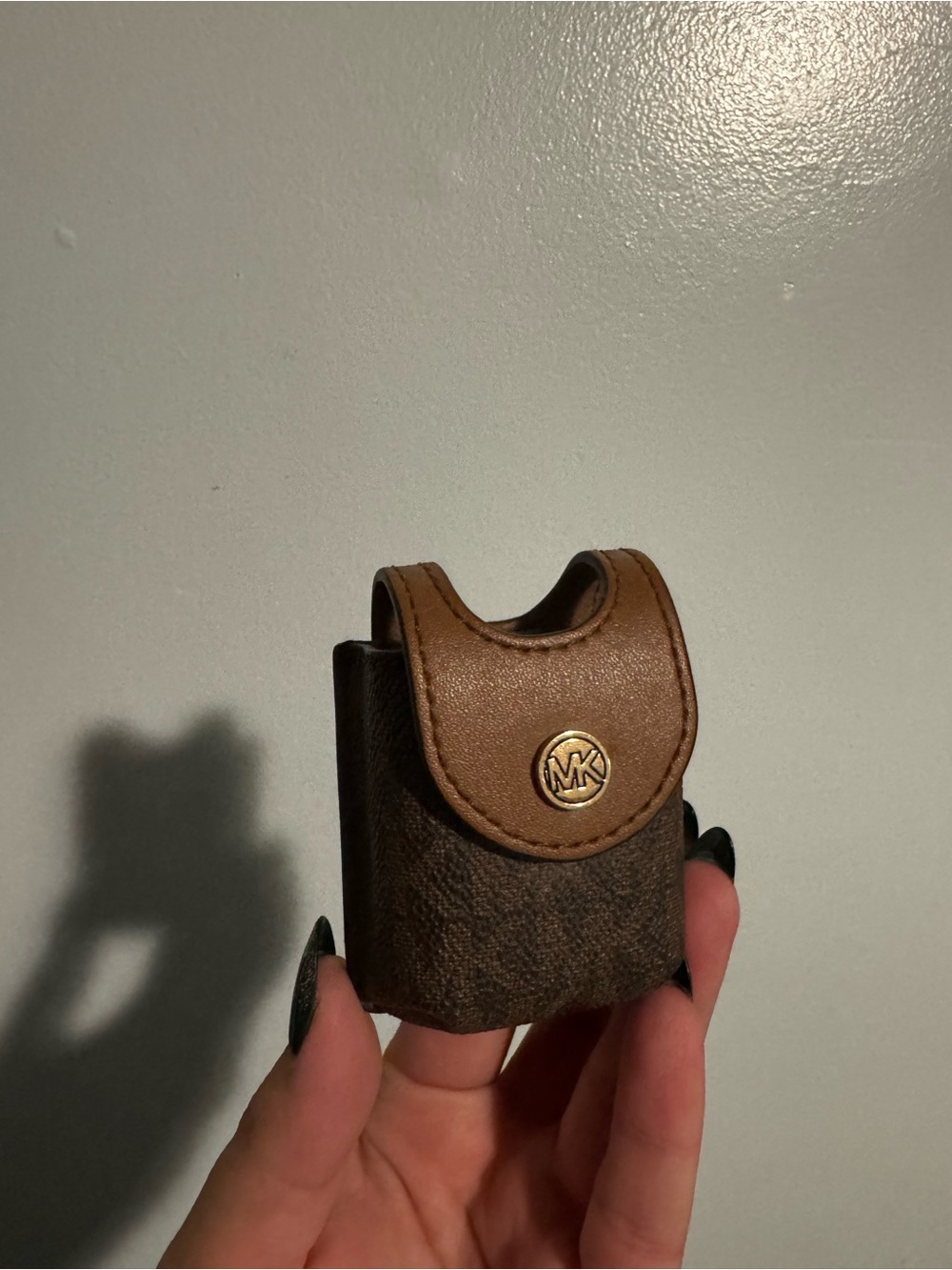Michael Kors Brown Leather & Coated Canvas Hand Sanitizer Case with Gold MK Logo